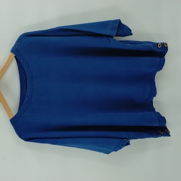 Pure Jill indigo blue oversized pullover top size large textured with buttons - Picture 1 of 10